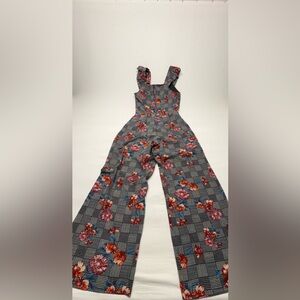 Monteau Los Angeles | Floral & Gingham Ruffle Wide-Leg Jumpsuit Size Small